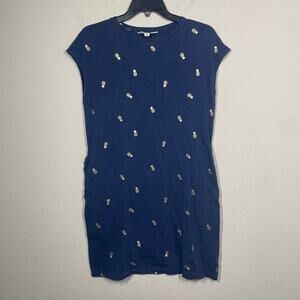 Boden 4 Leah Jersey T-Shirt Mini Dress Blue Cotton Pineapple Print Cap Sleeves
